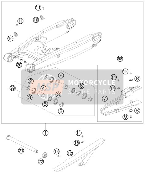 KTM 990 SUPERMOTO R AU, GB 2010 Swing Arm for a 2010 KTM 990 SUPERMOTO R AU, GB