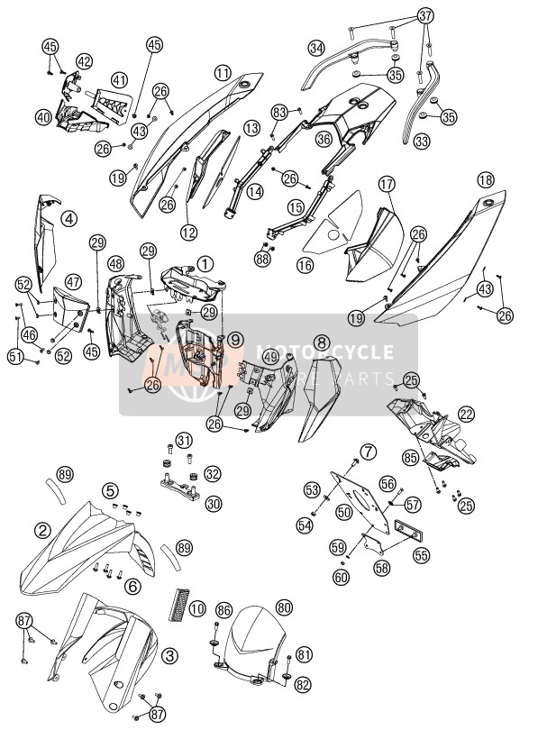 KTM 990 SUPERMOTO R Europe 2012 Máscara, Guardabarros para un 2012 KTM 990 SUPERMOTO R Europe