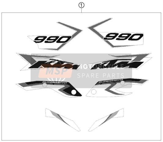 KTM 990 SUPERMOTO R ABS Europe 2013 Decal for a 2013 KTM 990 SUPERMOTO R ABS Europe