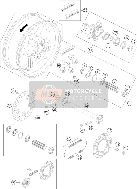 KTM 990 SUPERMOTO R ABS France 2013 Rear Wheel for a 2013 KTM 990 SUPERMOTO R ABS France