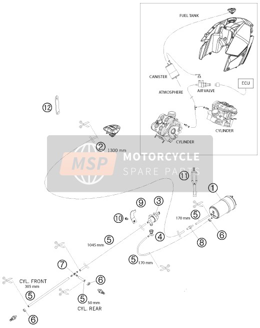 KTM 990 SUPERMOTO T ORANGE USA 2010 Cartouche évaporative pour un 2010 KTM 990 SUPERMOTO T ORANGE USA