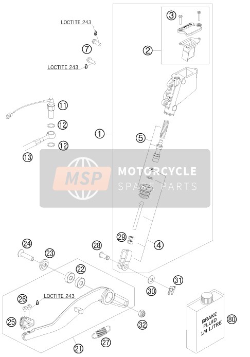 KTM 990 SUPERMOTO T ORANGE USA 2010 Controllo freno posteriore per un 2010 KTM 990 SUPERMOTO T ORANGE USA