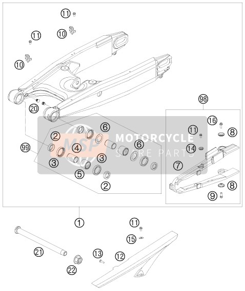 KTM 990 SUPERMOTO T ORANGE AU, GB 2009 Swing Arm for a 2009 KTM 990 SUPERMOTO T ORANGE AU, GB