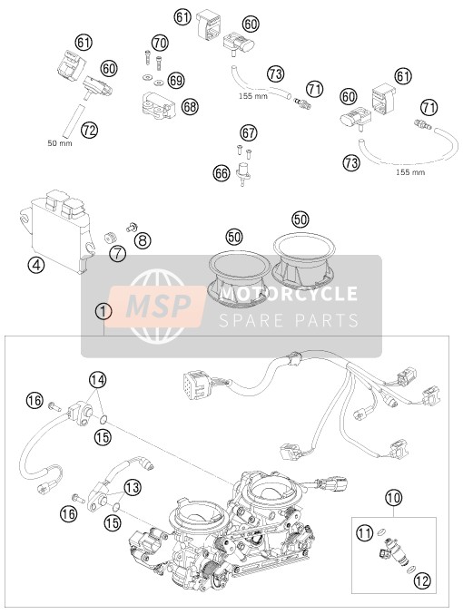 KTM 990 Supermoto T orange Europe 2009 Throttle Body for a 2009 KTM 990 Supermoto T orange Europe