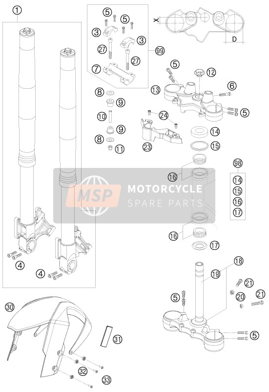 KTM 990 SUPERMOTO T SILVER AU, GB 2009 Front Fork, Triple Clamp for a 2009 KTM 990 SUPERMOTO T SILVER AU, GB