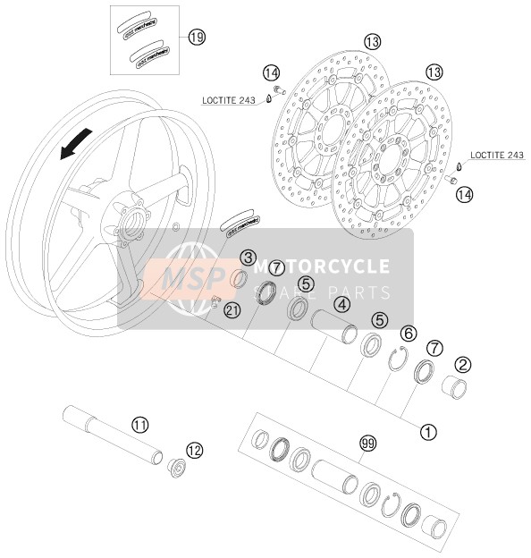 KTM 990 SUPERMOTO T SILVER Europe 2009 Front Wheel for a 2009 KTM 990 SUPERMOTO T SILVER Europe