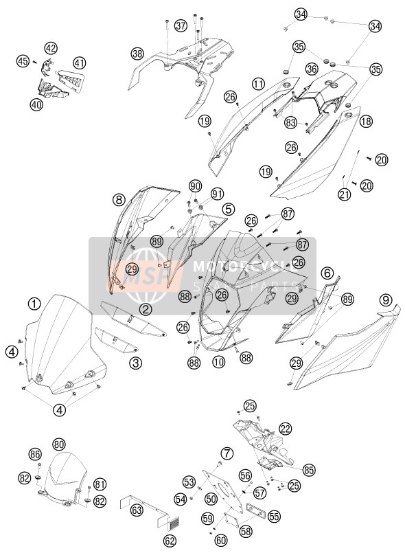 KTM 990 SUPERMOTO T SILVER France 2009 Máscara, Guardabarros para un 2009 KTM 990 SUPERMOTO T SILVER France