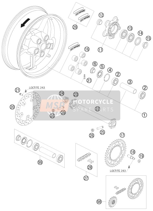 KTM 990 SUPERMOTO T SILVER France 2009 Ruota posteriore per un 2009 KTM 990 SUPERMOTO T SILVER France