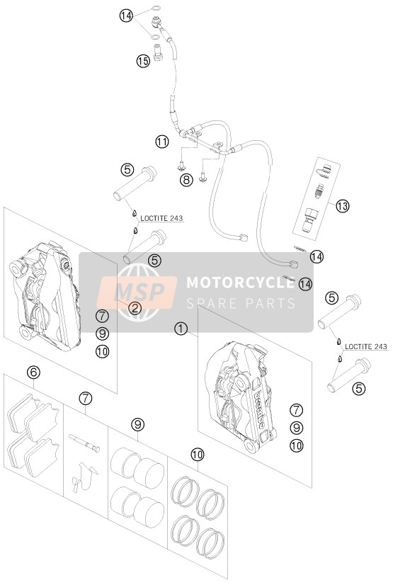 KTM 990 SUPERMOTO T SILVER AU, GB 2010 Front Brake Caliper for a 2010 KTM 990 SUPERMOTO T SILVER AU, GB