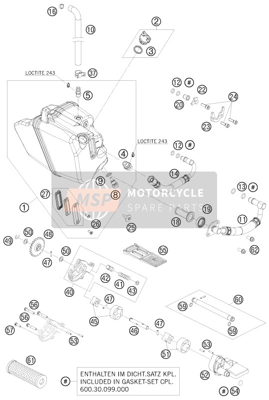 KTM 990 SUPERMOTO T SILVER AU, GB 2010 Sistema de lubricación para un 2010 KTM 990 SUPERMOTO T SILVER AU, GB