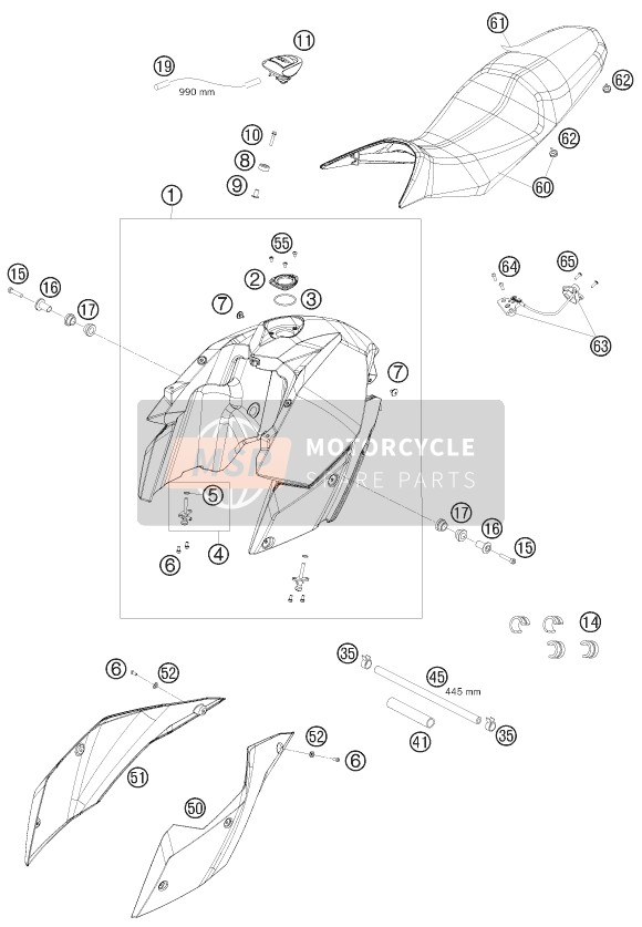 KTM 990 SUPERMOTO T SILVER AU, GB 2010 Réservoir, Siège pour un 2010 KTM 990 SUPERMOTO T SILVER AU, GB