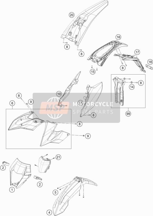 KTM Freeride 250 F  2020 Máscara, Guardabarros para un 2020 KTM Freeride 250 F 