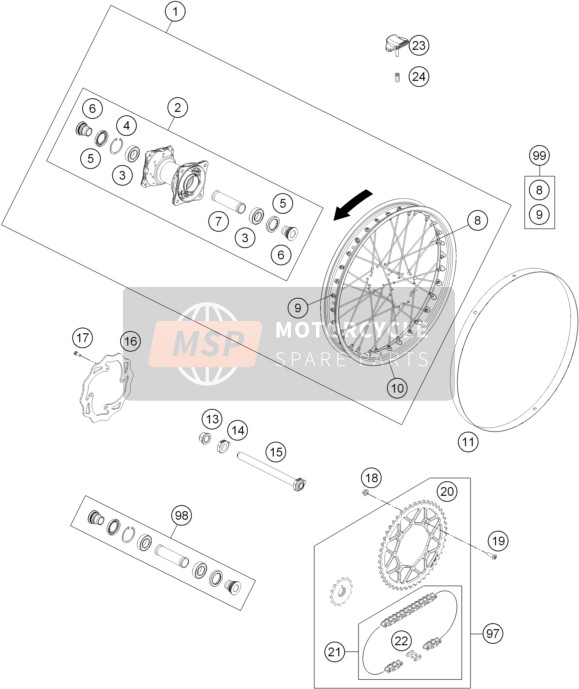 KTM FREERIDE 250 R Europe 2014 Rear Wheel for a 2014 KTM FREERIDE 250 R Europe