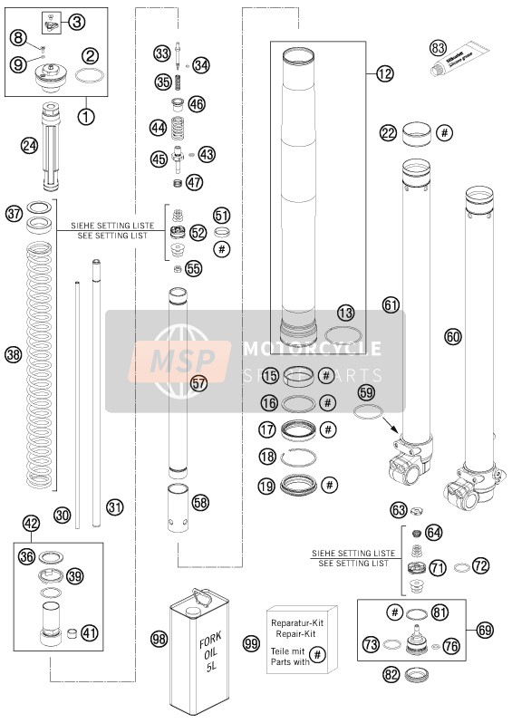 KTM FREERIDE 250 R Europe 2015 Front Fork Disassembled for a 2015 KTM FREERIDE 250 R Europe