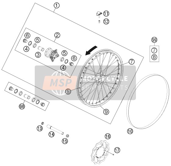 KTM FREERIDE 250 R USA 2015 Front Wheel for a 2015 KTM FREERIDE 250 R USA