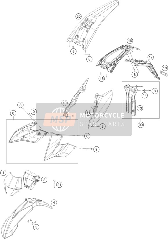 KTM FREERIDE 250 R USA 2015 Mask, Fenders for a 2015 KTM FREERIDE 250 R USA