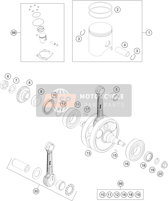 KTM FREERIDE 250 R USA 2017 Crankshaft, Piston for a 2017 KTM FREERIDE 250 R USA