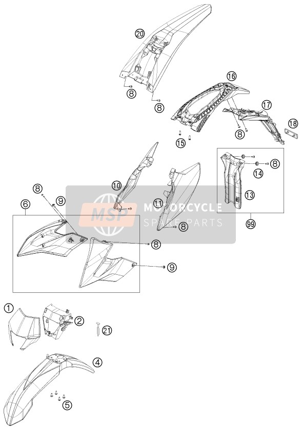 KTM FREERIDE 350 Europe 2013 Maschera, Parafanghi per un 2013 KTM FREERIDE 350 Europe