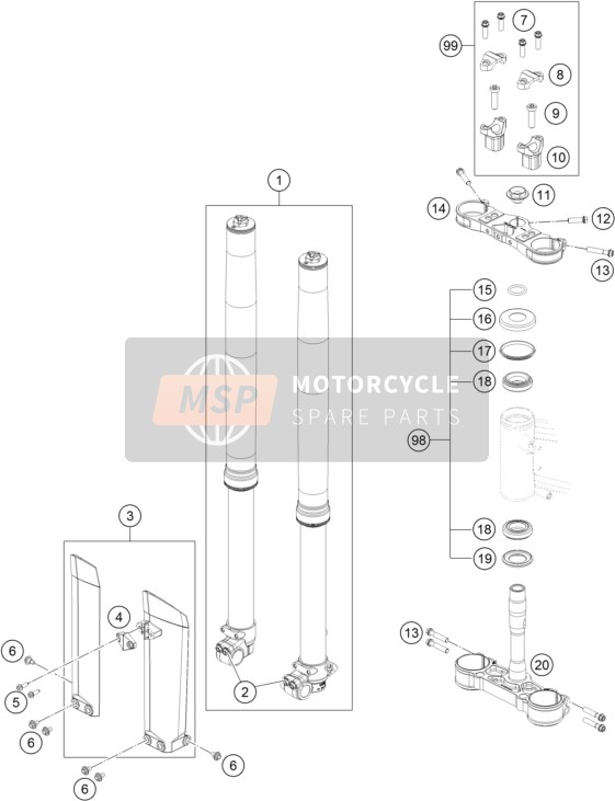 KTM FREERIDE E-SX Europe 2015 Voorvork, Kroonplaat set voor een 2015 KTM FREERIDE E-SX Europe