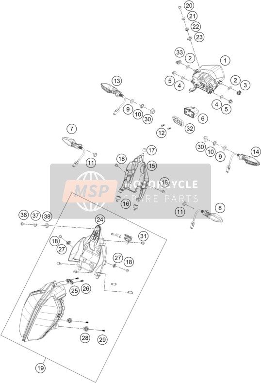 KTM KTMR2R 390 Duke, orange China 2019 Verlichtingssysteem voor een 2019 KTM KTMR2R 390 Duke, orange China