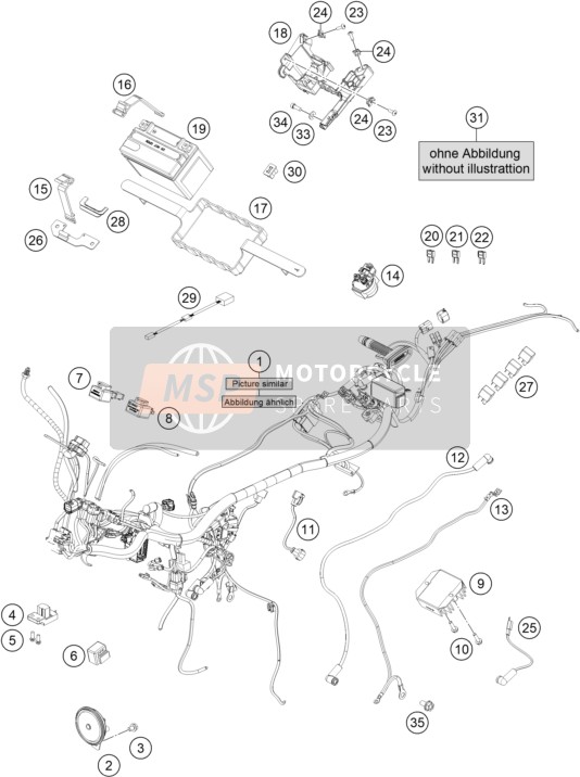KTM KTMR2R 390 Duke, white China 2019 Cablaggio elettrico per un 2019 KTM KTMR2R 390 Duke, white China