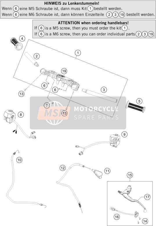 KTM RC 125 BLACK / ABS Europe 2014 Manubrio, Controlli per un 2014 KTM RC 125 BLACK / ABS Europe