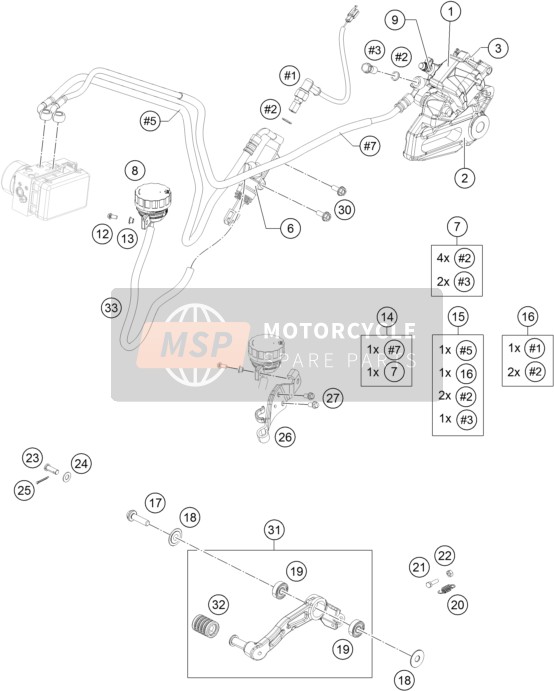 KTM RC 125 BLACK / ABS Europe 2014 Pinza de freno trasero para un 2014 KTM RC 125 BLACK / ABS Europe