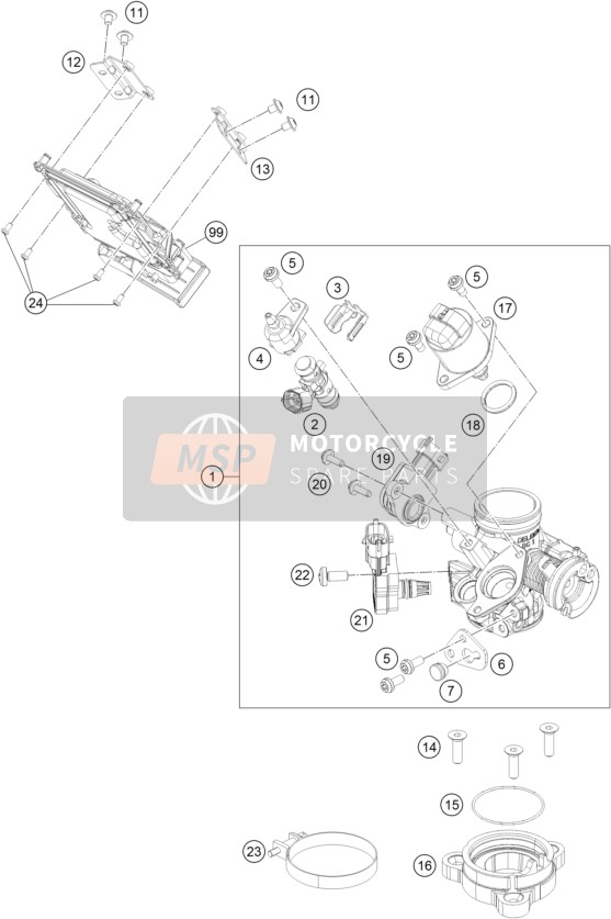 KTM RC 125 BLACK / ABS Europe 2014 Gasklephuis voor een 2014 KTM RC 125 BLACK / ABS Europe