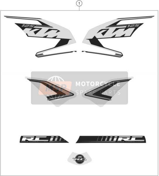 KTM RC 125 BLACK / ABS Europe 2015 Decal for a 2015 KTM RC 125 BLACK / ABS Europe