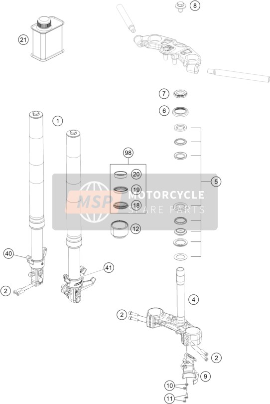 KTM RC 125 BLACK ABS B.D. Europe 2015 Tenedor frontal, Abrazadera triple para un 2015 KTM RC 125 BLACK ABS B.D. Europe
