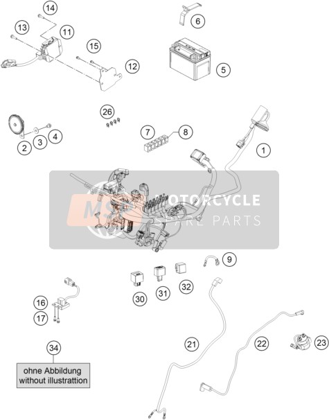 KTM RC 125, orange - B.D. Europe 2018 Wiring Harness for a 2018 KTM RC 125, orange - B.D. Europe