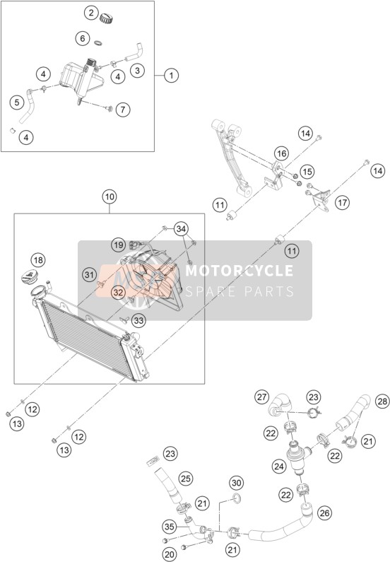 KTM RC 125, orange - B.D. Europe 2019 Système de refroidissement pour un 2019 KTM RC 125, orange - B.D. Europe