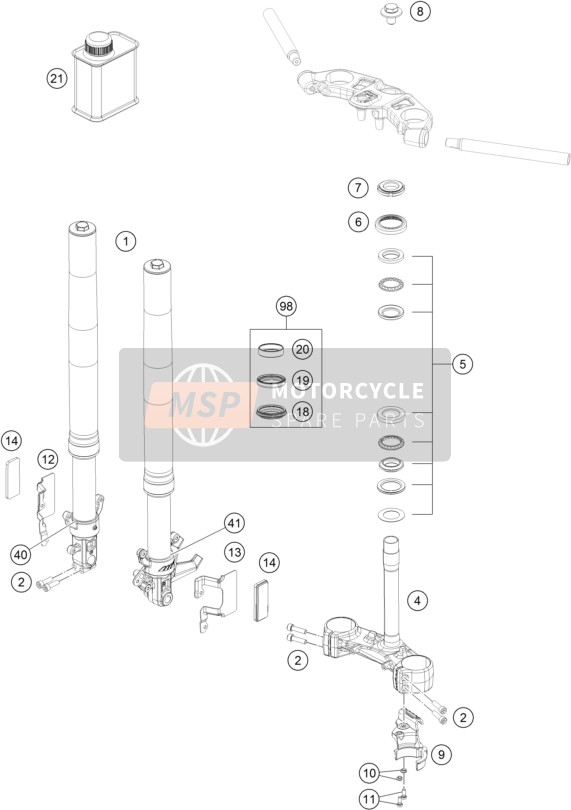 KTM RC 125, orange - B.D. Europe 2019 Tenedor frontal, Abrazadera triple para un 2019 KTM RC 125, orange - B.D. Europe