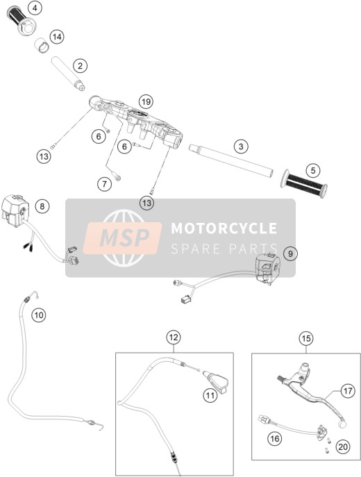 KTM RC 125, orange - B.D. Europe 2019 Manubrio, Controlli per un 2019 KTM RC 125, orange - B.D. Europe