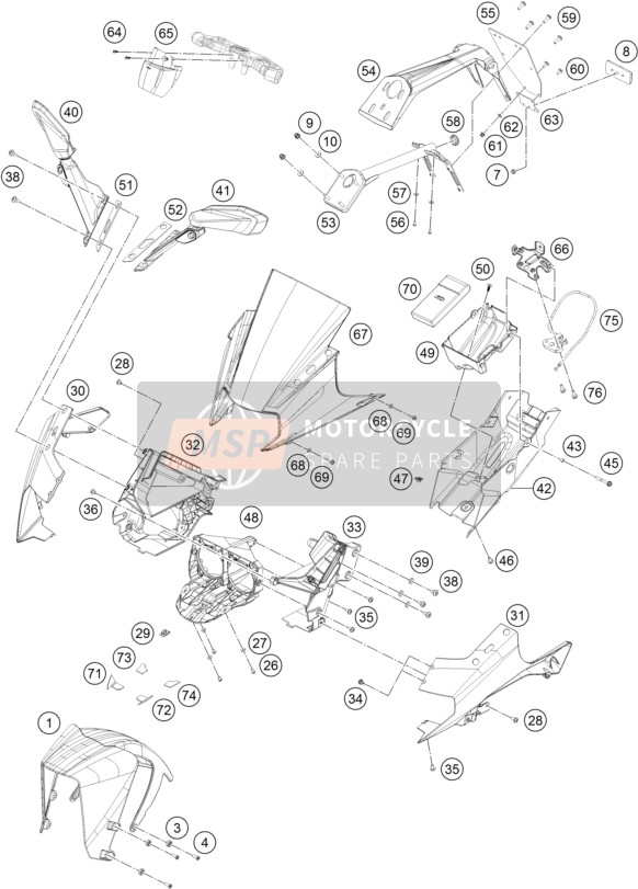 KTM RC 125, orange, Europe 2017 ABDECKUNG, KOTFLÜGEL für ein 2017 KTM RC 125, orange, Europe