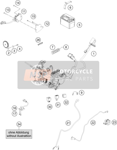 KTM RC 125, orange, Europe 2018 Cablaggio elettrico per un 2018 KTM RC 125, orange, Europe