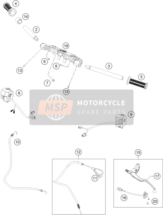 KTM RC 125, orange, Europe 2019 Handlebar, Controls for a 2019 KTM RC 125, orange, Europe