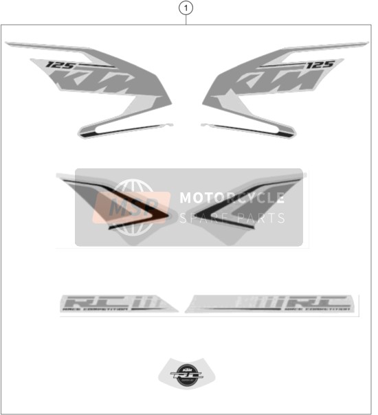 KTM RC 125 WHITE / ABS Europe 2016 Aufkleber für ein 2016 KTM RC 125 WHITE / ABS Europe