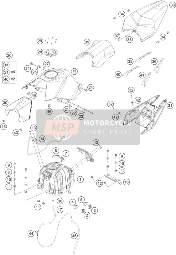 KTM RC 125 WHITE / ABS Europe 2016 Tanque, Asiento para un 2016 KTM RC 125 WHITE / ABS Europe