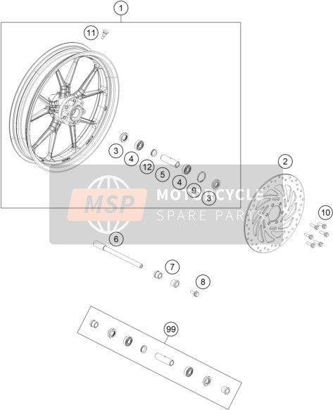 KTM RC 200 BL. w/o ABS B.D. Europe 2015 Ruota anteriore per un 2015 KTM RC 200 BL. w/o ABS B.D. Europe