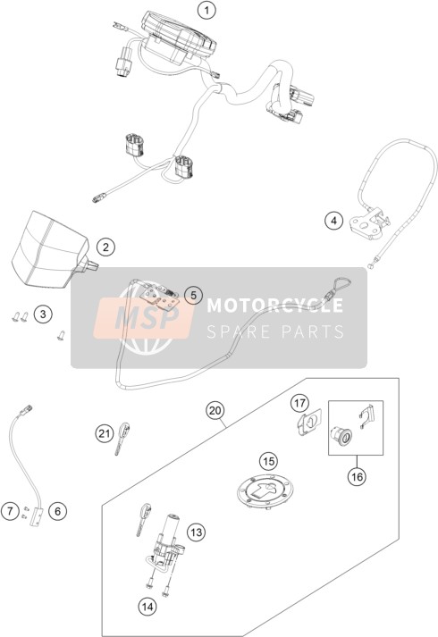 KTM RC 200 BL. w/o ABS B.D. Europe 2015 Instrumenten / Slotsysteem voor een 2015 KTM RC 200 BL. w/o ABS B.D. Europe