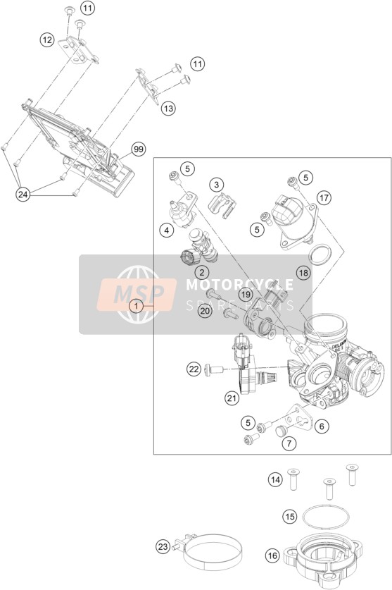 KTM RC 200 BL. w/o ABS B.D. Europe 2015 Throttle Body for a 2015 KTM RC 200 BL. w/o ABS B.D. Europe