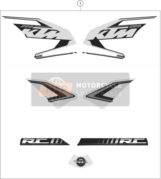 KTM RC 200 BLACK ABS B.D. Europe 2014 Sticker voor een 2014 KTM RC 200 BLACK ABS B.D. Europe