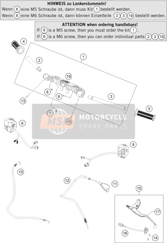 KTM RC 200 BLACK ABS B.D. Europe 2014 Guidon, Les contrôles pour un 2014 KTM RC 200 BLACK ABS B.D. Europe