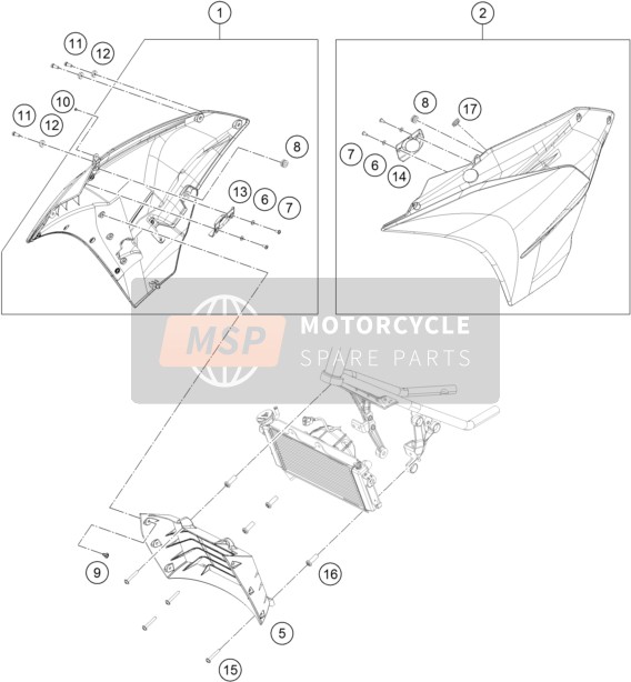 KTM RC 200 BLACK ABS B.D. Europe 2014 Zijbekleding voor een 2014 KTM RC 200 BLACK ABS B.D. Europe