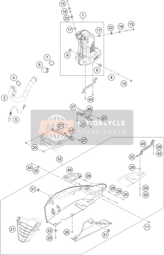 KTM RC 200 BLACK w/o ABS B.D. Asia 2015 Sistema de escape para un 2015 KTM RC 200 BLACK w/o ABS B.D. Asia