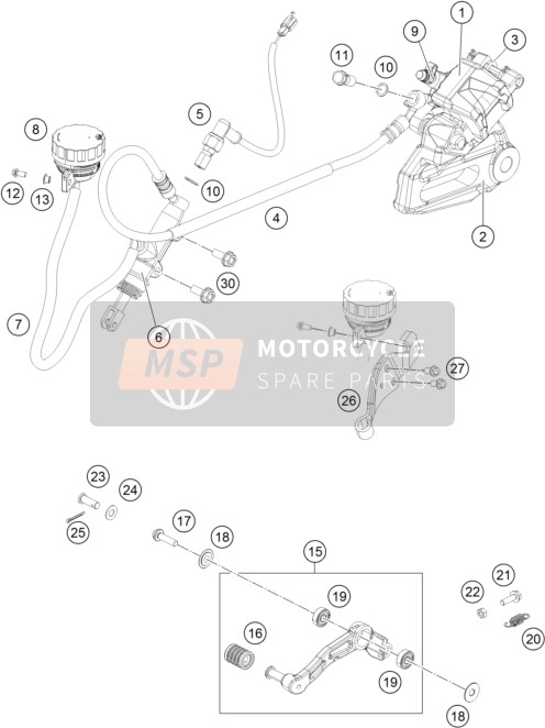 KTM RC 200 BLACK w/o ABS B.D. Asia 2015 Étrier de frein arrière pour un 2015 KTM RC 200 BLACK w/o ABS B.D. Asia