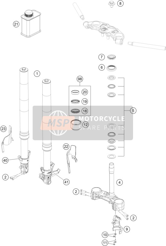 KTM RC 200, white, w/o ABS - CKD Colombia 2019 VORDERRADGABEL, GABELBRÜCKE für ein 2019 KTM RC 200, white, w/o ABS - CKD Colombia