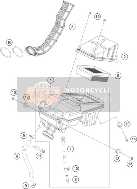 KTM RC 200, white, w/o ABS Thailand 2019 Luchtfilter voor een 2019 KTM RC 200, white, w/o ABS Thailand