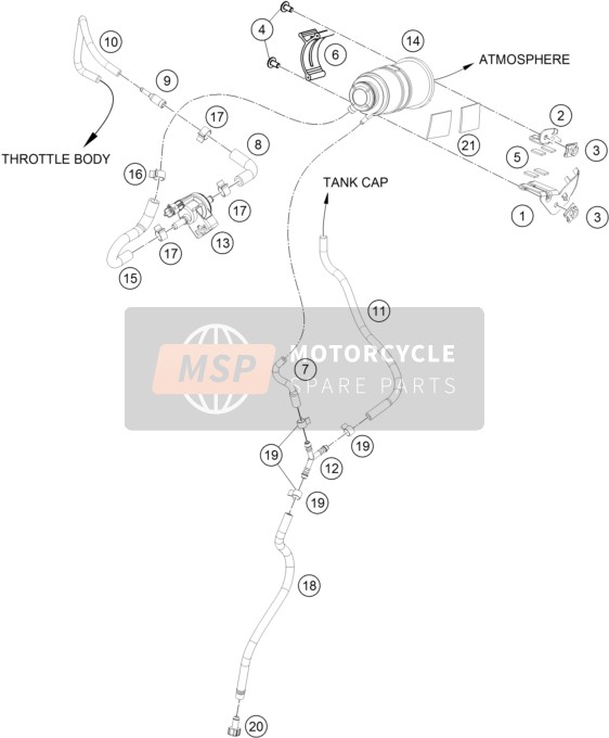 KTM RC 200, white, w/o ABS Thailand 2019 Evaporative Canister for a 2019 KTM RC 200, white, w/o ABS Thailand